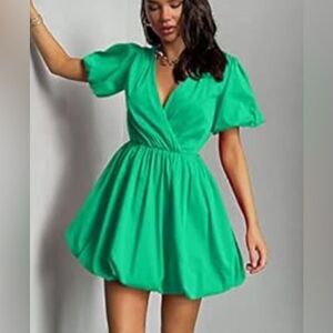 NWT PRETTYGARDEN Short Dresses Puffy Sleeve Wrap V Neck Ruffle Sz XL